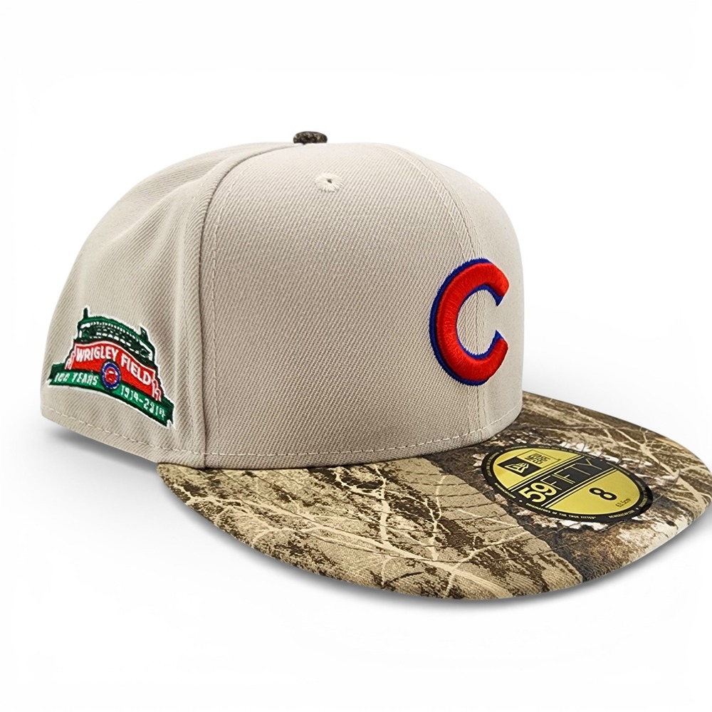 New Era 59Fifty Chicago Cubs 100 yrs Wrigley Hat Stone Tree Camo Fitted Sz 8 NEW